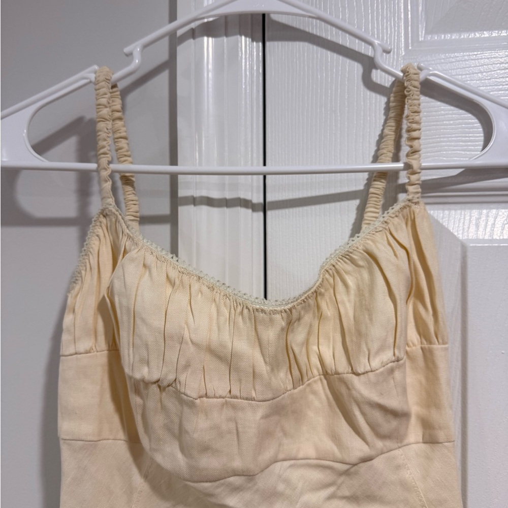 S25” Sandro Linen Blend Cream Maxi Sleeveless Backless Dress - Picture 4 of 6